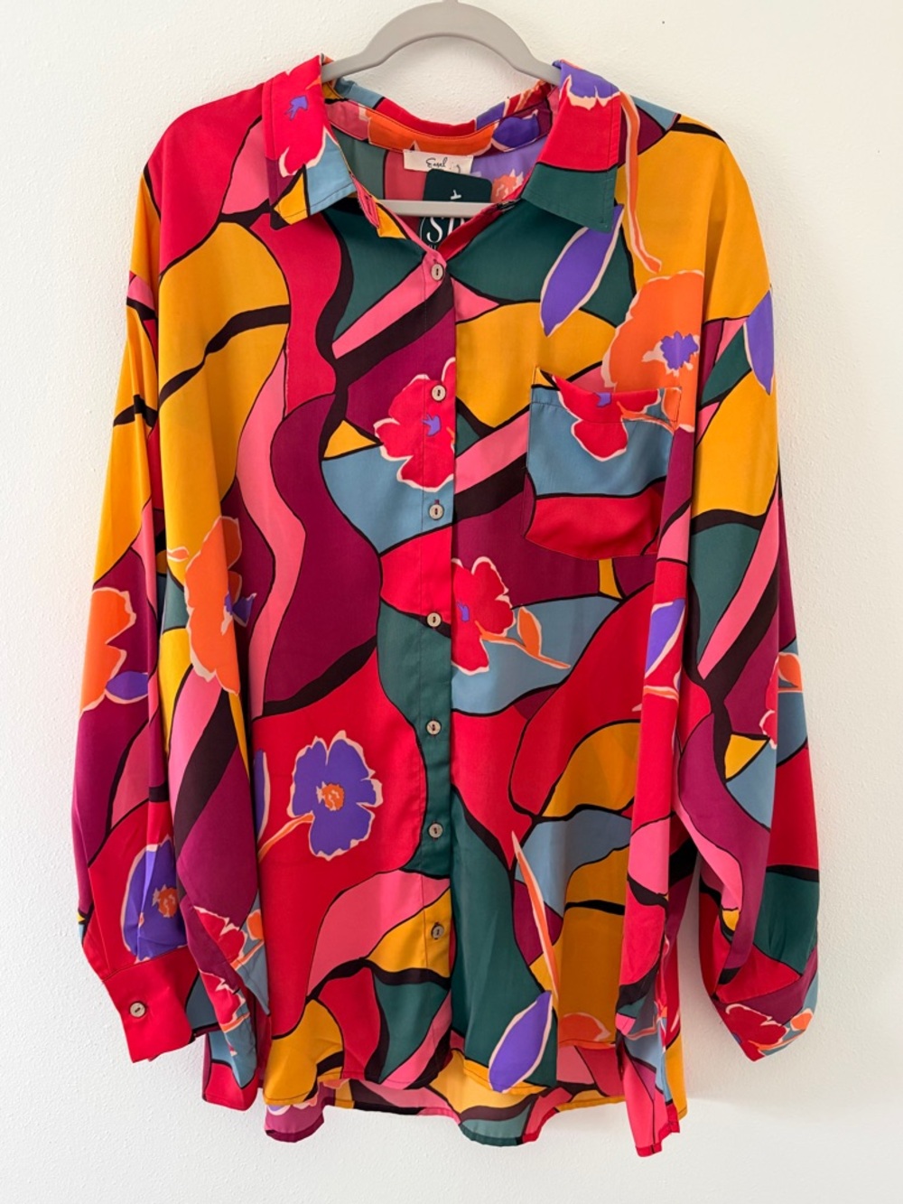 NWT Easel Bohemian Mirabelle Dopamine In the Tropics Abstract Floral Blouse - 2X